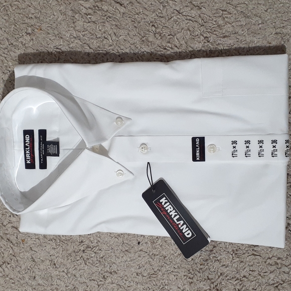 kirkland white dress shirt Kirkland Signature Men's Traditional Fit Non-Iron Dress Shirt, White, 16-34